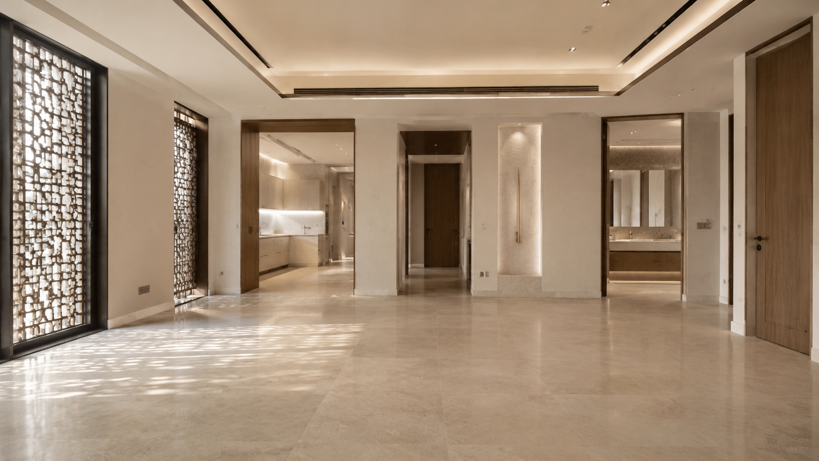 Empty and fully fitted contemporary villa interior shown as a TBG design concept